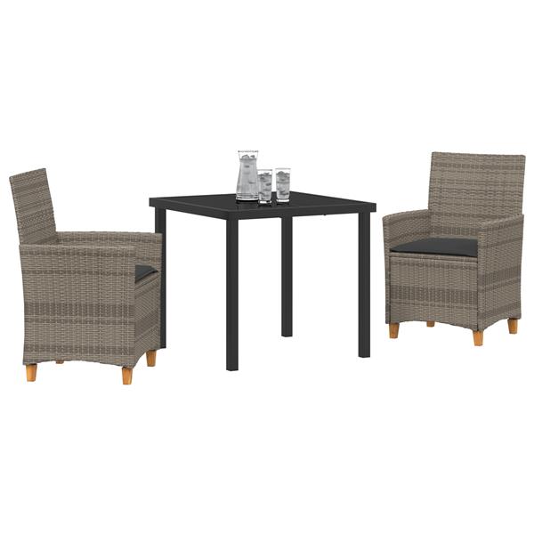 Grote foto vidaxl 3 delige tuin dining set met kussens grijs poly rattan tuin en terras tuinmeubelen