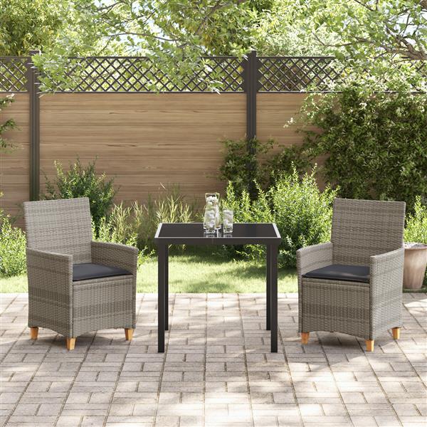 Grote foto vidaxl 3 delige tuin dining set met kussens grijs poly rattan tuin en terras tuinmeubelen