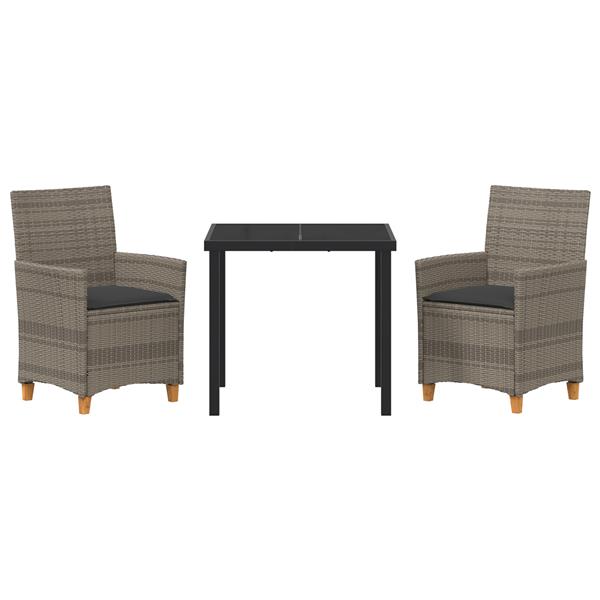 Grote foto vidaxl 3 delige tuin dining set met kussens grijs poly rattan tuin en terras tuinmeubelen