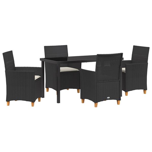 Grote foto vidaxl 5 delige tuin eet set met kussens zwart poly rattan tuin en terras tuinmeubelen