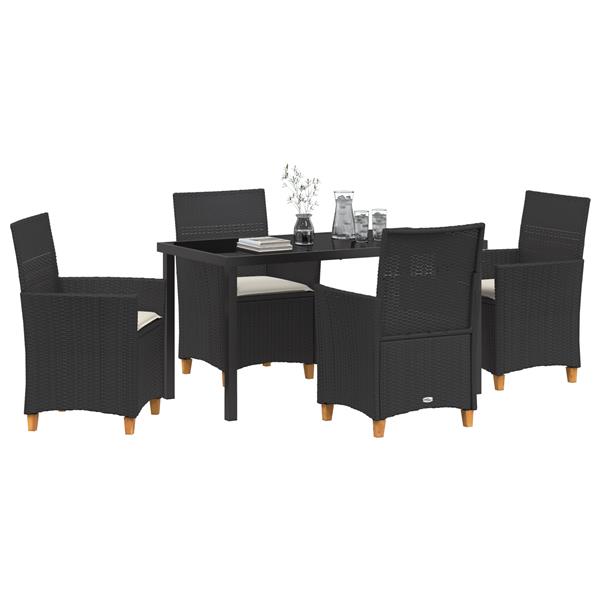Grote foto vidaxl 5 delige tuin eet set met kussens zwart poly rattan tuin en terras tuinmeubelen