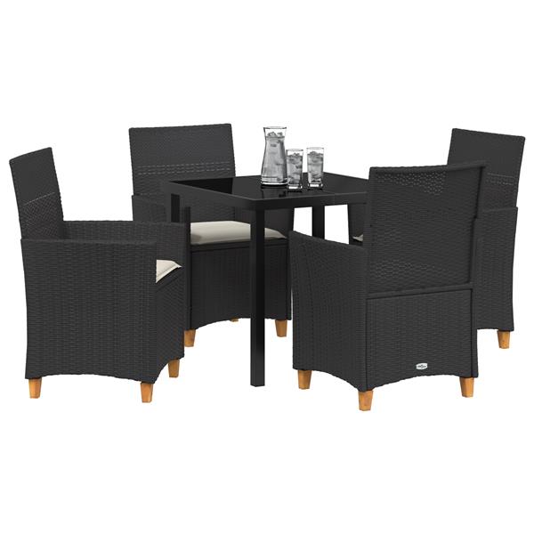 Grote foto vidaxl 5 delige tuinset met kussens zwart poly rattan tuin en terras tuinmeubelen