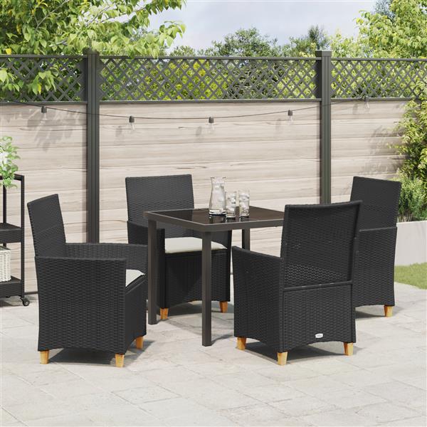 Grote foto vidaxl 5 delige tuinset met kussens zwart poly rattan tuin en terras tuinmeubelen