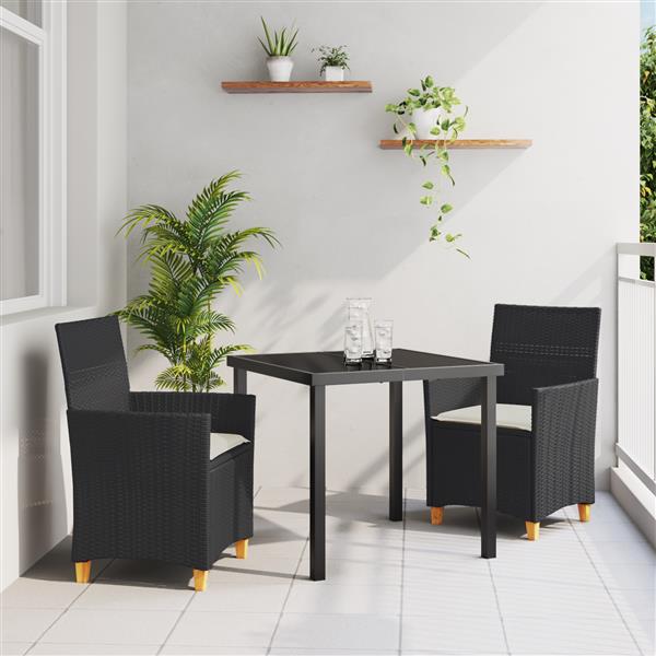 Grote foto vidaxl 3 delige tuin eetset met kussens zwart poly rattan tuin en terras tuinmeubelen