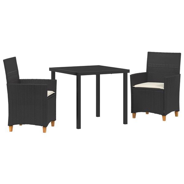 Grote foto vidaxl 3 delige tuin eetset met kussens zwart poly rattan tuin en terras tuinmeubelen