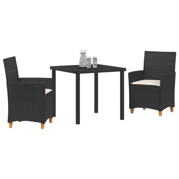 Grote foto vidaxl 3 delige tuin eetset met kussens zwart poly rattan tuin en terras tuinmeubelen