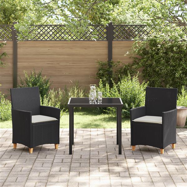 Grote foto vidaxl 3 delige tuin eetset met kussens zwart poly rattan tuin en terras tuinmeubelen