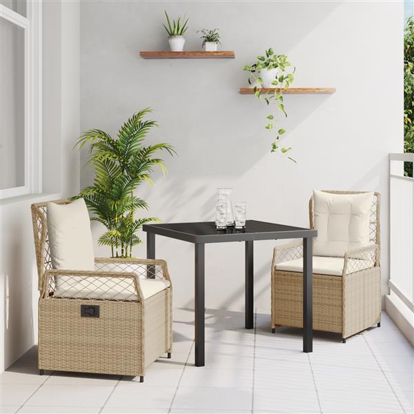 Grote foto vidaxl 3 delige tuin eethoek beige poly rattan tuin en terras tuinmeubelen