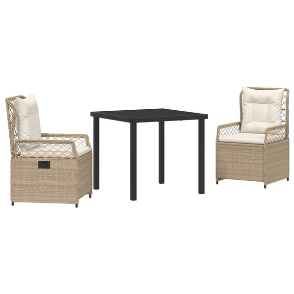 Grote foto vidaxl 3 delige tuin eethoek beige poly rattan tuin en terras tuinmeubelen