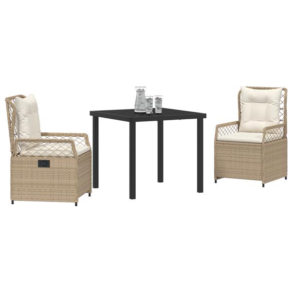 Grote foto vidaxl 3 delige tuin eethoek beige poly rattan tuin en terras tuinmeubelen