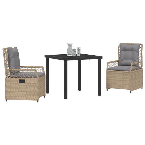 Grote foto vidaxl 3 delige tuin eetset beige poly rattan tuin en terras tuinmeubelen