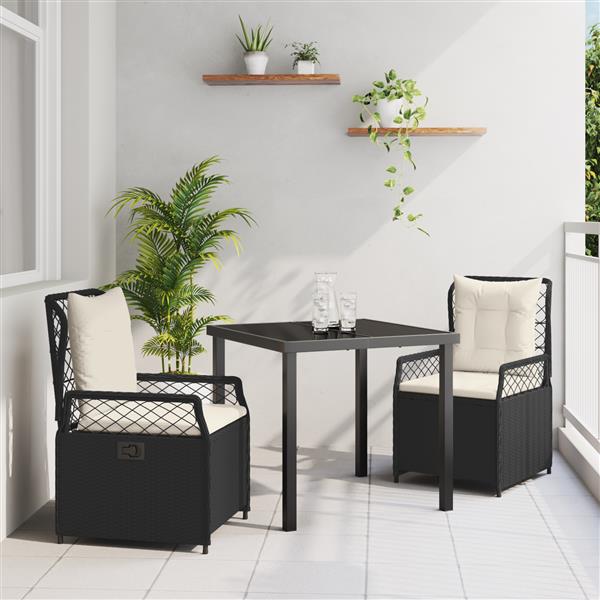 Grote foto vidaxl 3 delige tuin eettafel set zwart poly rattan tuin en terras tuinmeubelen