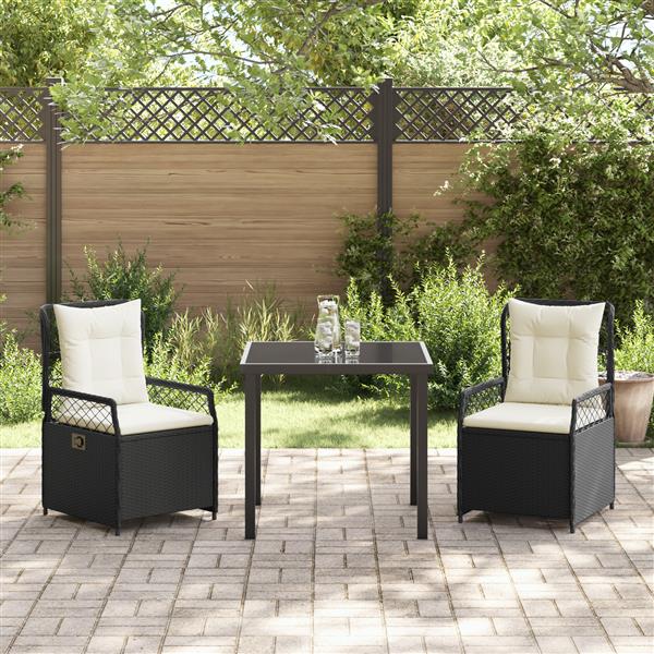 Grote foto vidaxl 3 delige tuin eettafel set zwart poly rattan tuin en terras tuinmeubelen