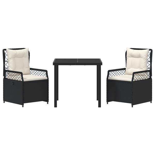 Grote foto vidaxl 3 delige tuin eettafel set zwart poly rattan tuin en terras tuinmeubelen