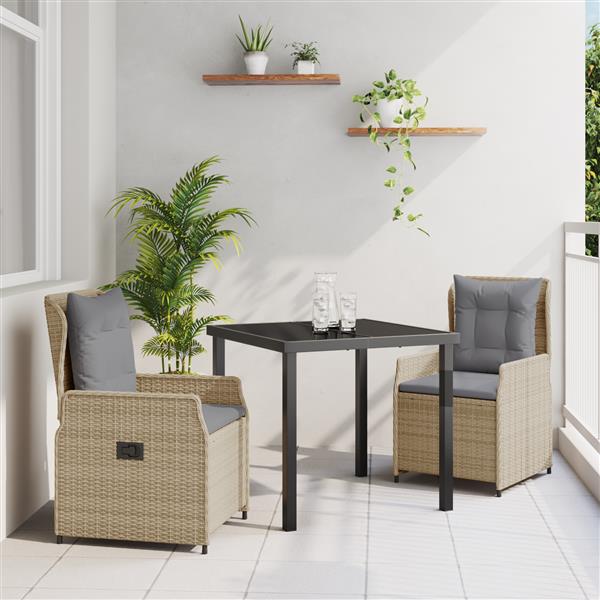Grote foto vidaxl 3 delige tuinset beige poly rattan tuin en terras tuinmeubelen