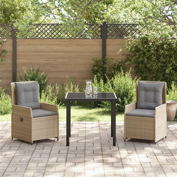 Grote foto vidaxl 3 delige tuinset beige poly rattan tuin en terras tuinmeubelen