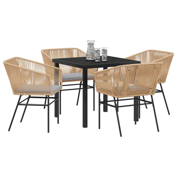 Grote foto vidaxl 5 delige tuin eetset met kussens bruin poly rattan tuin en terras tuinmeubelen