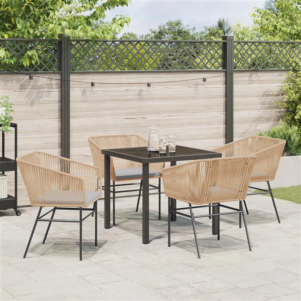 Grote foto vidaxl 5 delige tuin eetset met kussens bruin poly rattan tuin en terras tuinmeubelen