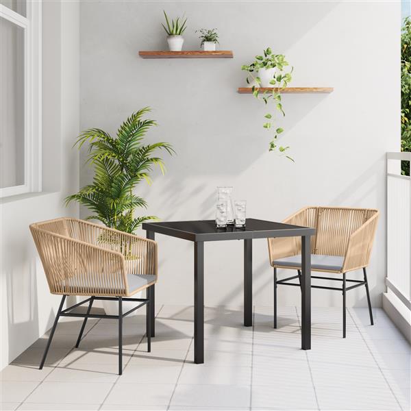Grote foto vidaxl 3 delige tuinset met kussens bruin poly rattan tuin en terras tuinmeubelen