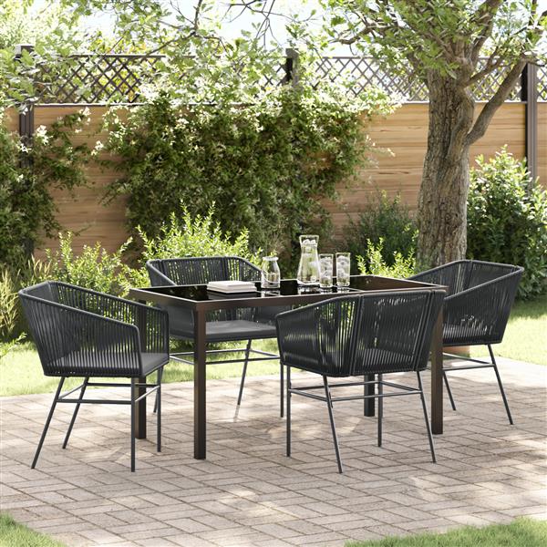 Grote foto vidaxl 5 delige tuinset met kussens zwart poly rattan tuin en terras tuinmeubelen