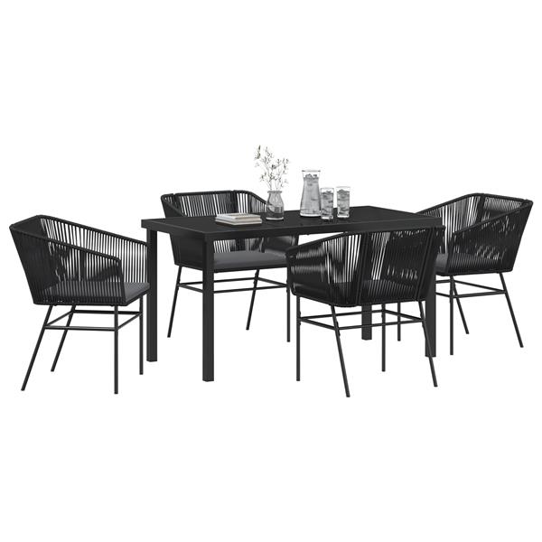 Grote foto vidaxl 5 delige tuinset met kussens zwart poly rattan tuin en terras tuinmeubelen