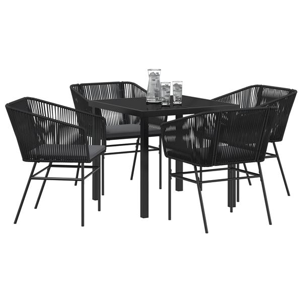 Grote foto vidaxl 5 delige tuin eetset met kussens zwart poly rattan tuin en terras tuinmeubelen