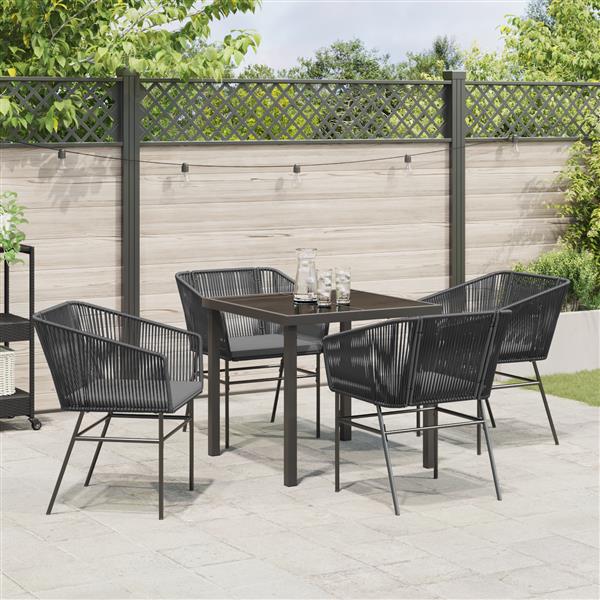Grote foto vidaxl 5 delige tuin eetset met kussens zwart poly rattan tuin en terras tuinmeubelen