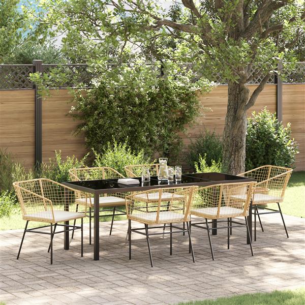 Grote foto vidaxl 7 delige tuintafelset met kussens bruin poly rattan tuin en terras tuinmeubelen