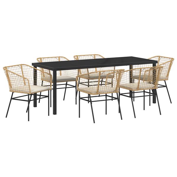 Grote foto vidaxl 7 delige tuintafelset met kussens bruin poly rattan tuin en terras tuinmeubelen