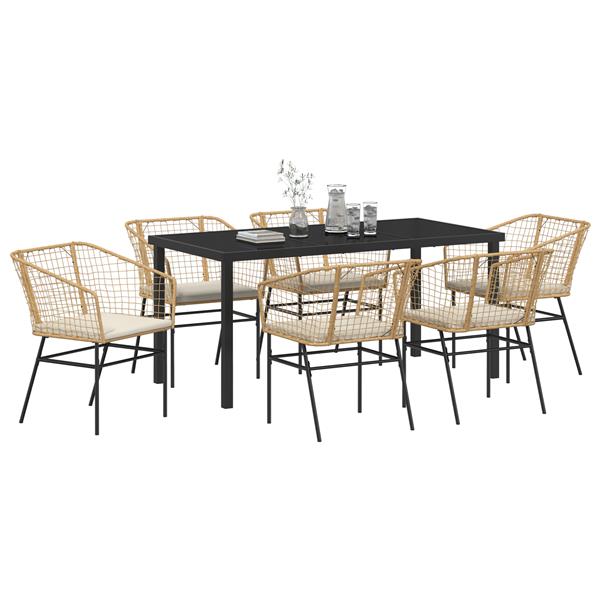 Grote foto vidaxl 7 delige tuinset met kussens bruin poly rattan tuin en terras tuinmeubelen
