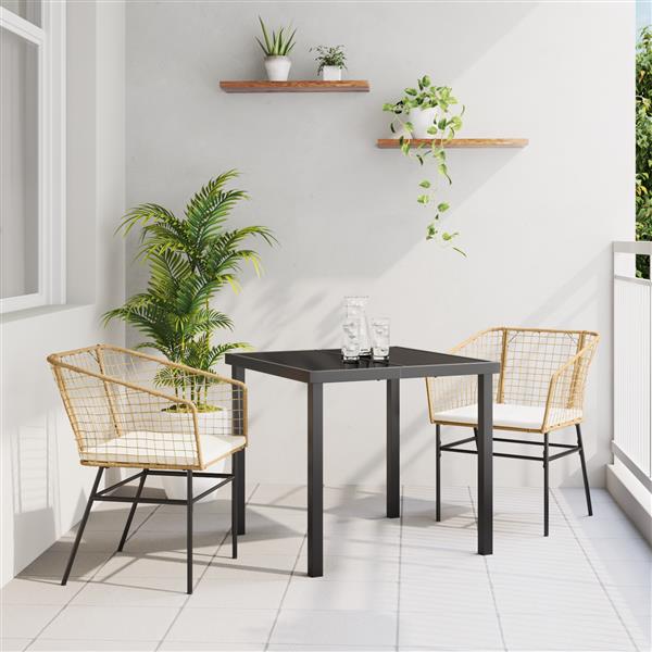 Grote foto vidaxl 3 delige tuinset met kussens bruin poly rattan tuin en terras tuinmeubelen