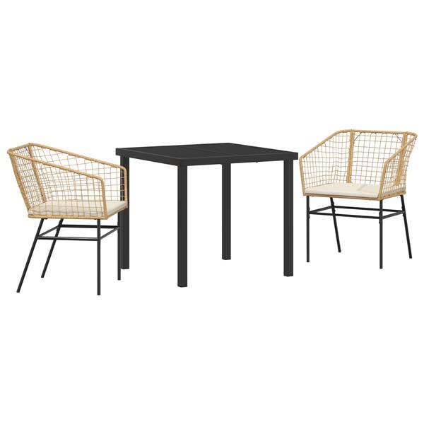 Grote foto vidaxl 3 delige tuinset met kussens bruin poly rattan tuin en terras tuinmeubelen