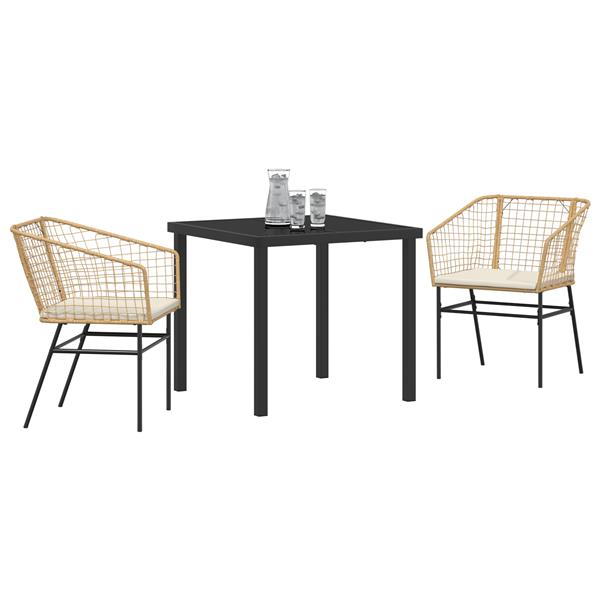 Grote foto vidaxl 3 delige tuinset met kussens bruin poly rattan tuin en terras tuinmeubelen