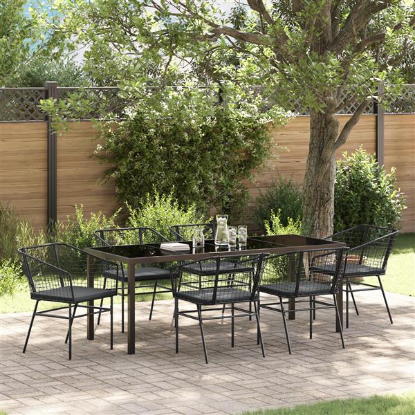 Grote foto vidaxl 7 delige tuinset met kussens zwart poly rattan tuin en terras tuinmeubelen