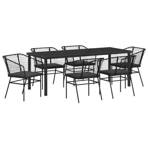 Grote foto vidaxl 7 delige tuinset met kussens zwart poly rattan tuin en terras tuinmeubelen