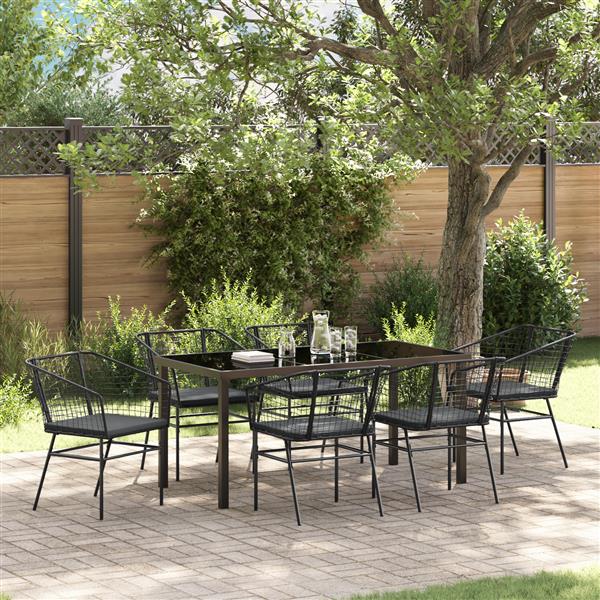 Grote foto vidaxl 7 delige tuinset met kussens zwart poly rattan tuin en terras tuinmeubelen