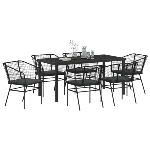 Grote foto vidaxl 7 delige tuinset met kussens zwart poly rattan tuin en terras tuinmeubelen