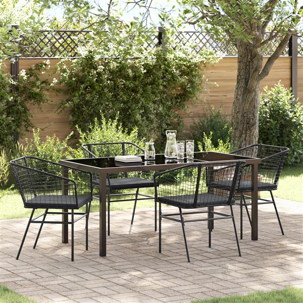 Grote foto vidaxl 5 delige tuinset met kussens zwart poly rattan tuin en terras tuinmeubelen