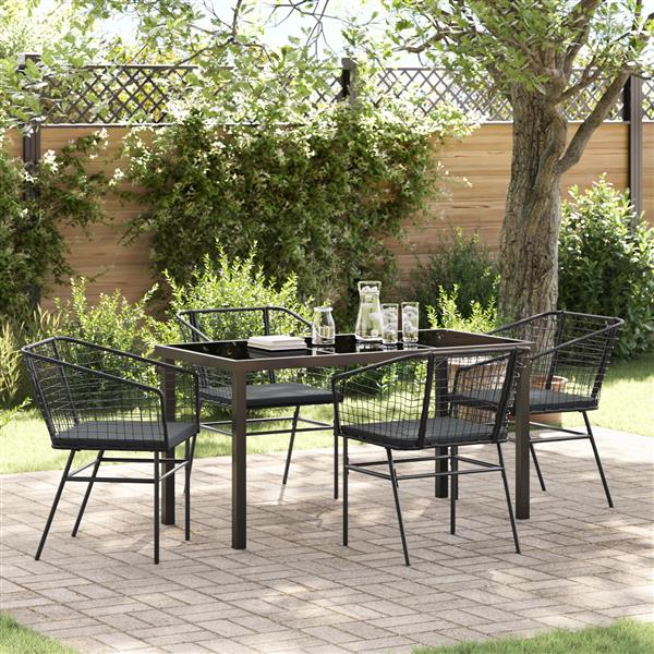 Grote foto vidaxl 5 delige tuinset met kussens in het zwart van poly rattan tuin en terras tuinmeubelen
