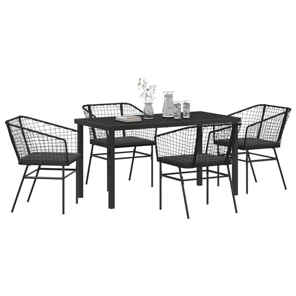 Grote foto vidaxl 5 delige tuinset met kussens in het zwart van poly rattan tuin en terras tuinmeubelen