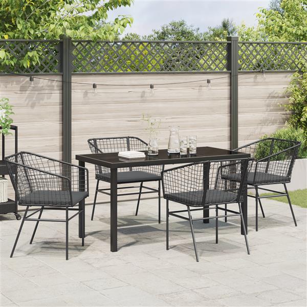 Grote foto vidaxl 5 delige tuinset met kussens in het zwart van poly rattan tuin en terras tuinmeubelen