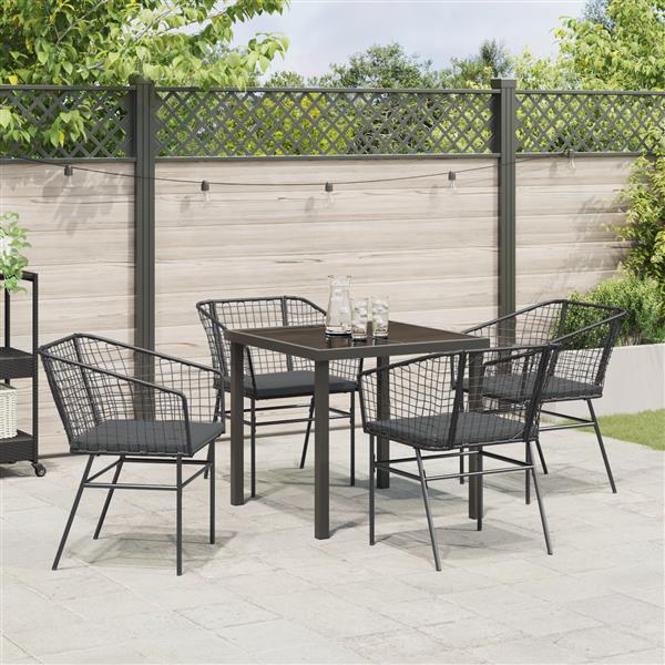 Grote foto vidaxl 5 delige eetset voor buiten met kussens zwart poly rattan tuin en terras tuinmeubelen