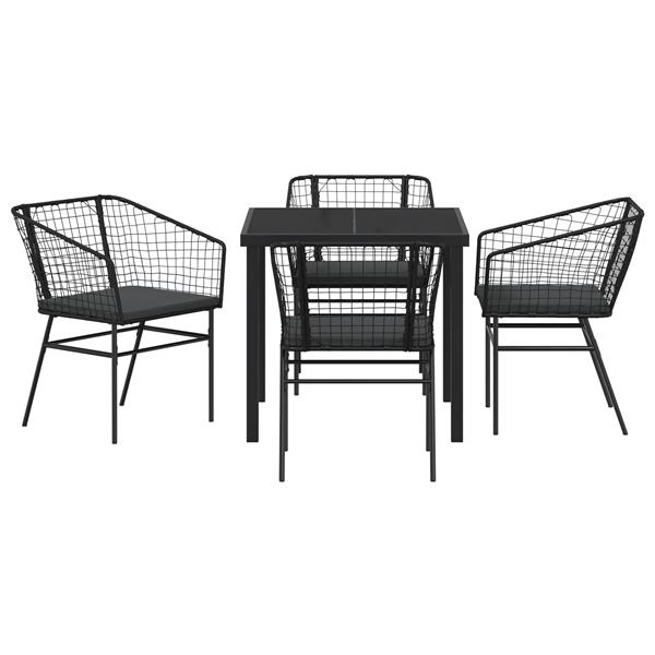 Grote foto vidaxl 5 delige eetset voor buiten met kussens zwart poly rattan tuin en terras tuinmeubelen