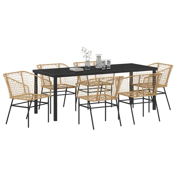 Grote foto vidaxl 7 delige tuinset bruin poly rattan tuin en terras tuinmeubelen