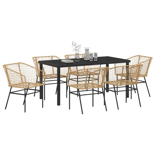 Grote foto vidaxl 7 delige tuinset bruin poly rattan tuin en terras tuinmeubelen