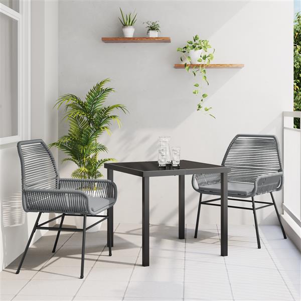 Grote foto vidaxl 3 delige tuinset met kussens grijs poly rattan tuin en terras tuinmeubelen