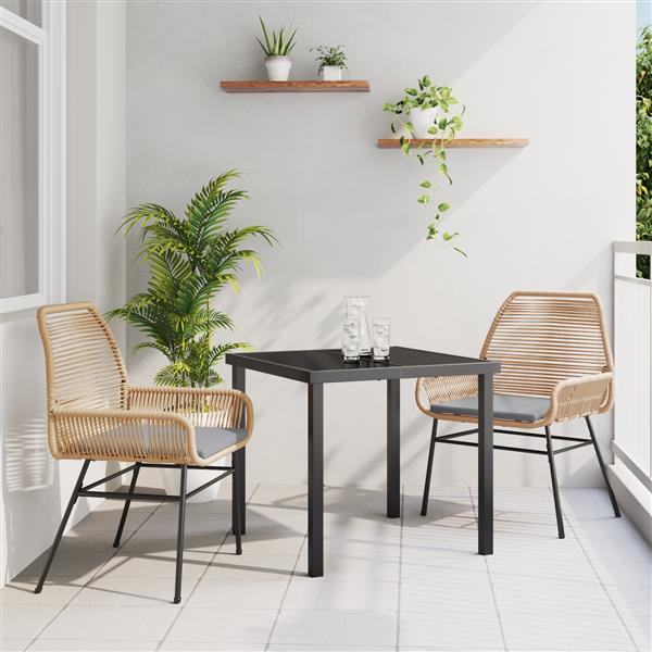 Grote foto vidaxl 3 delige tuin eetset met kussens bruin poly rattan tuin en terras tuinmeubelen