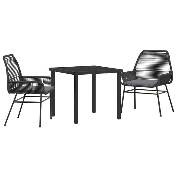 Grote foto vidaxl 3 delige eetset voor in de tuin met kussens in zwart poly rattan tuin en terras tuinmeubelen