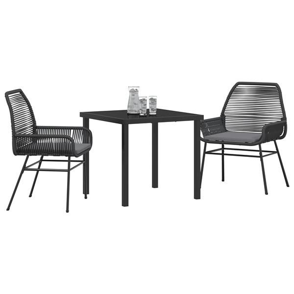 Grote foto vidaxl 3 delige eetset voor in de tuin met kussens in zwart poly rattan tuin en terras tuinmeubelen