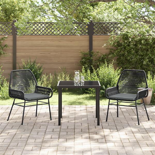 Grote foto vidaxl 3 delige eetset voor in de tuin met kussens in zwart poly rattan tuin en terras tuinmeubelen